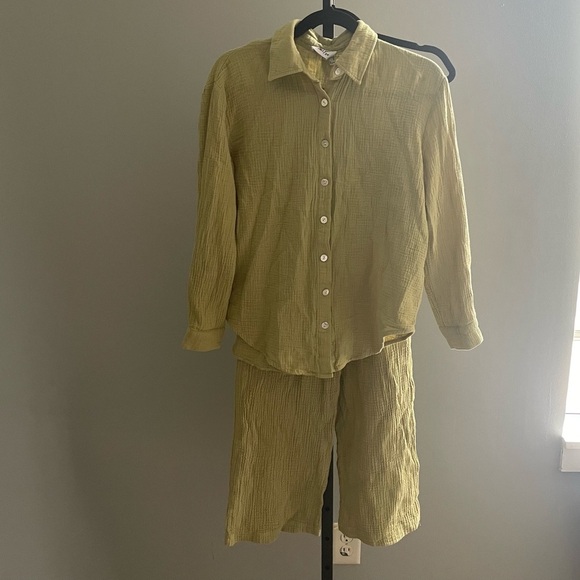 Princess Poly Sage Green Gauzy Cotton Button Down Set Size XS - Picture 2 of 11